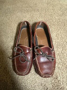 L.L.Bean Men's Leather Double-Sole Slippers Loafer Brown 197690 Slip On Size 7 D